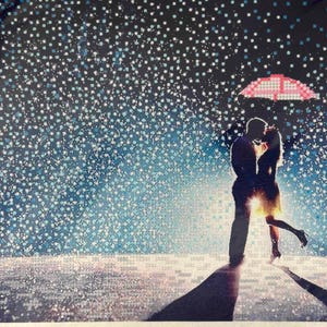 Kiss under an Umbrella, DIY beaded embroidery kit Beading on needlepoint housewarming gift Idea needlepoint hobby set