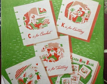 LEARN HOW BOOK vintage 1952 Coats Clark needlearts crochet knit tat embroidery