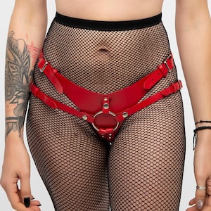 Leather Low Waisted Strap on Harness with Interchangeable O-rings for Women