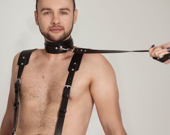 Men's Leather Collar and Leash Set Submissive BDSM-Gear for Men Restraints Kink Mature Slave Jewelry Male slave collar | Etsy