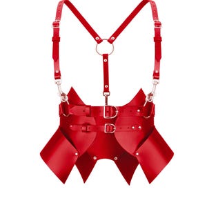 Red Corset Belt for Women, Plus Size Harness, Leather Underbust Corset, Statement Harness Belt with Detachable Shoulder Part
