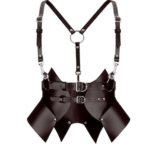 Brown Plus Size Corset Belt for Women, Plus Size Harness, Leather Underbust Corset, Statement Harness Belt with Detachable Shoulder Part