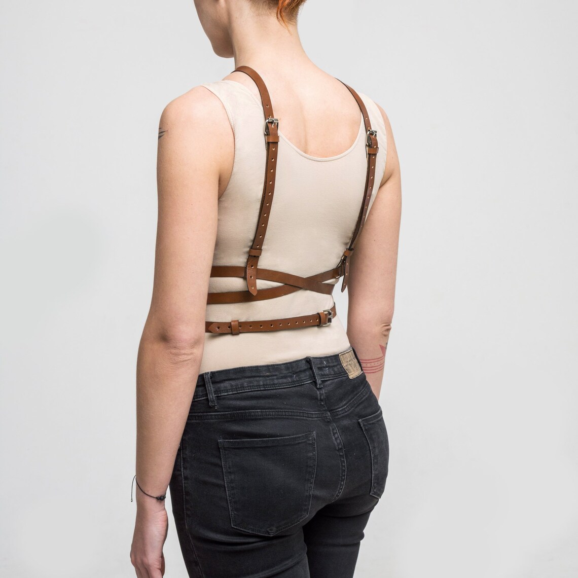Brown Leather Harness / Waist Body Harness / Plus Size Etsy