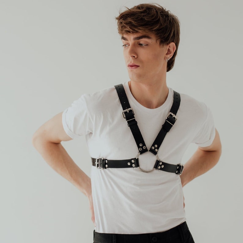 Leather Harness for Men With Silver Snap and Detachable Chain Etsy