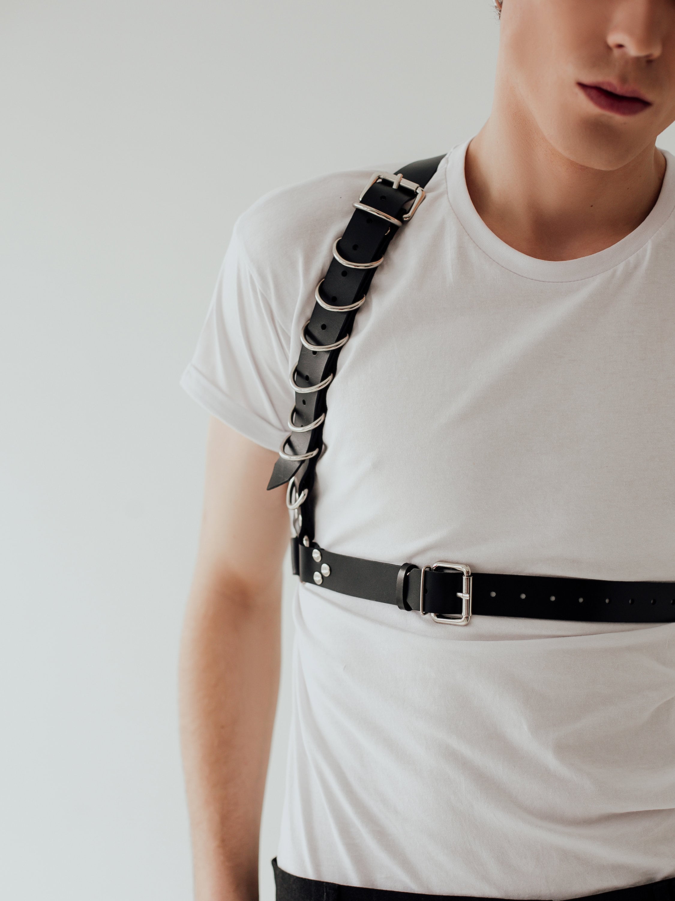 ASOS DESIGN faux leather body harness with bag in white