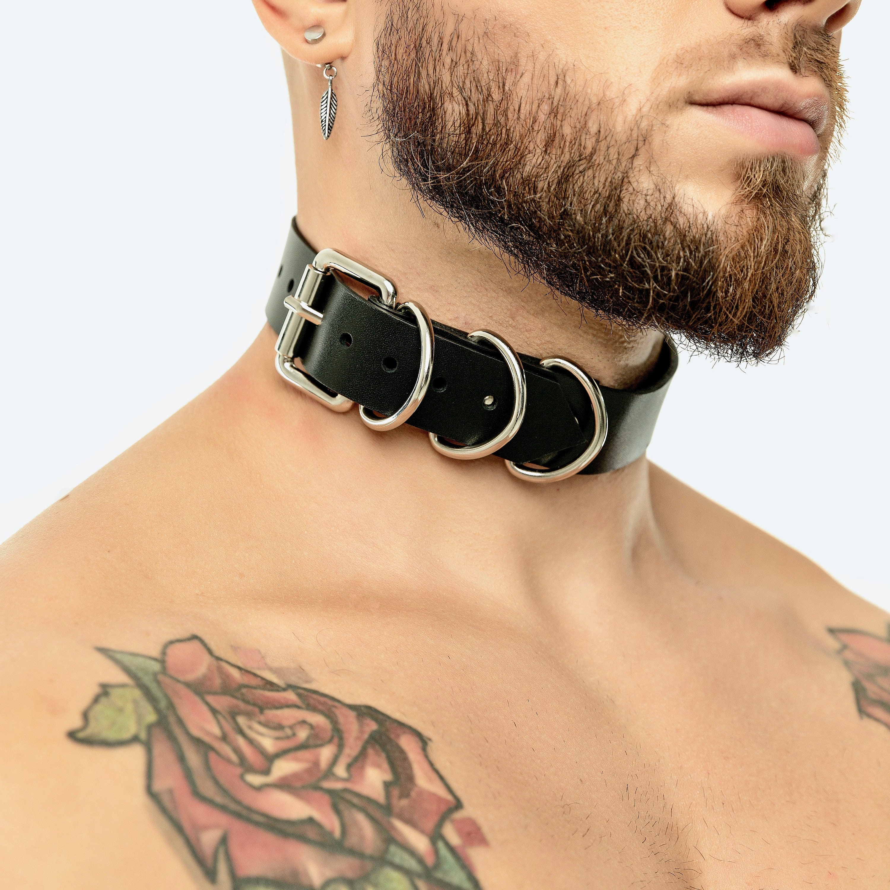 BDSM Collar for Men / Leather Submissive Collar with Drings Etsy