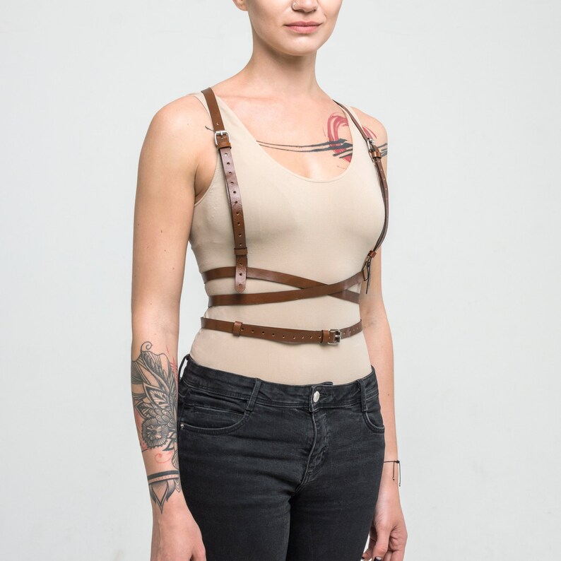 Brown Leather Harness / Waist Body Harness / Plus Size Etsy