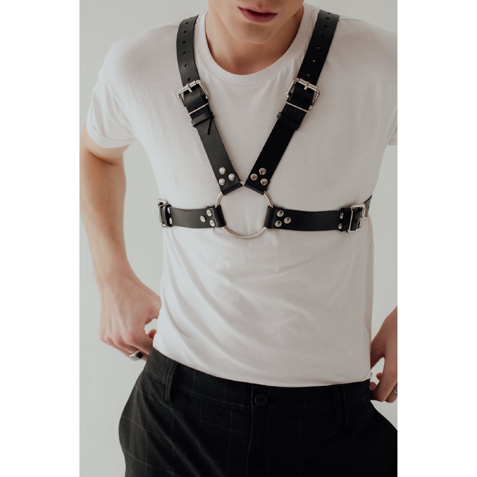 Leather Harness for Men With Silver Snap and Detachable Chain Etsy