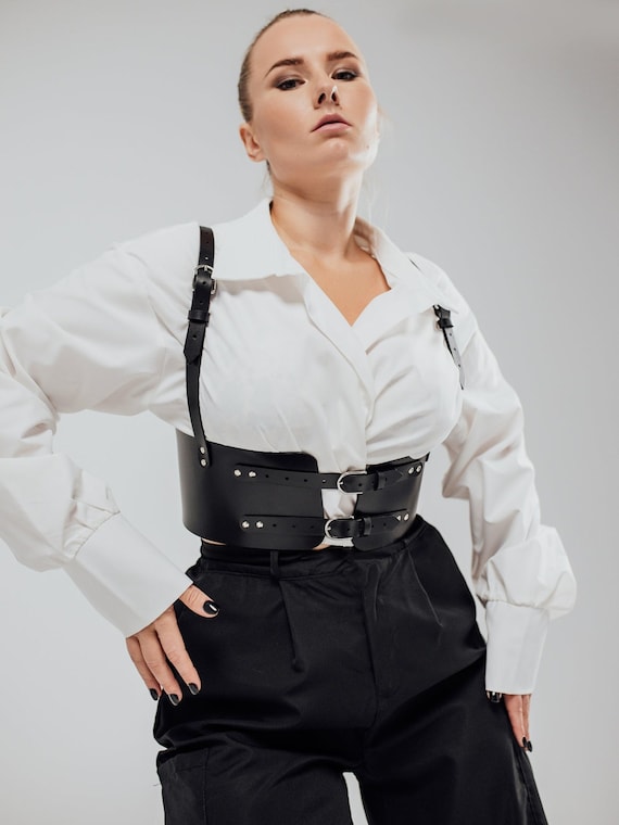 Leather Corset Harness Belt, Underbust Corset for Women, Wide