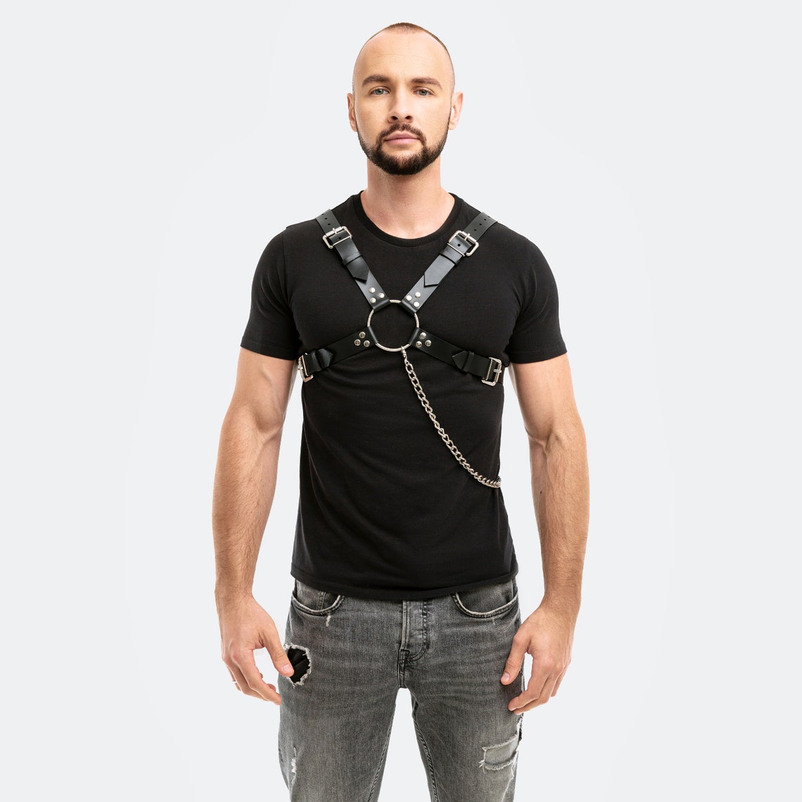 Men Leather Harness with Detachable Chain Etsy