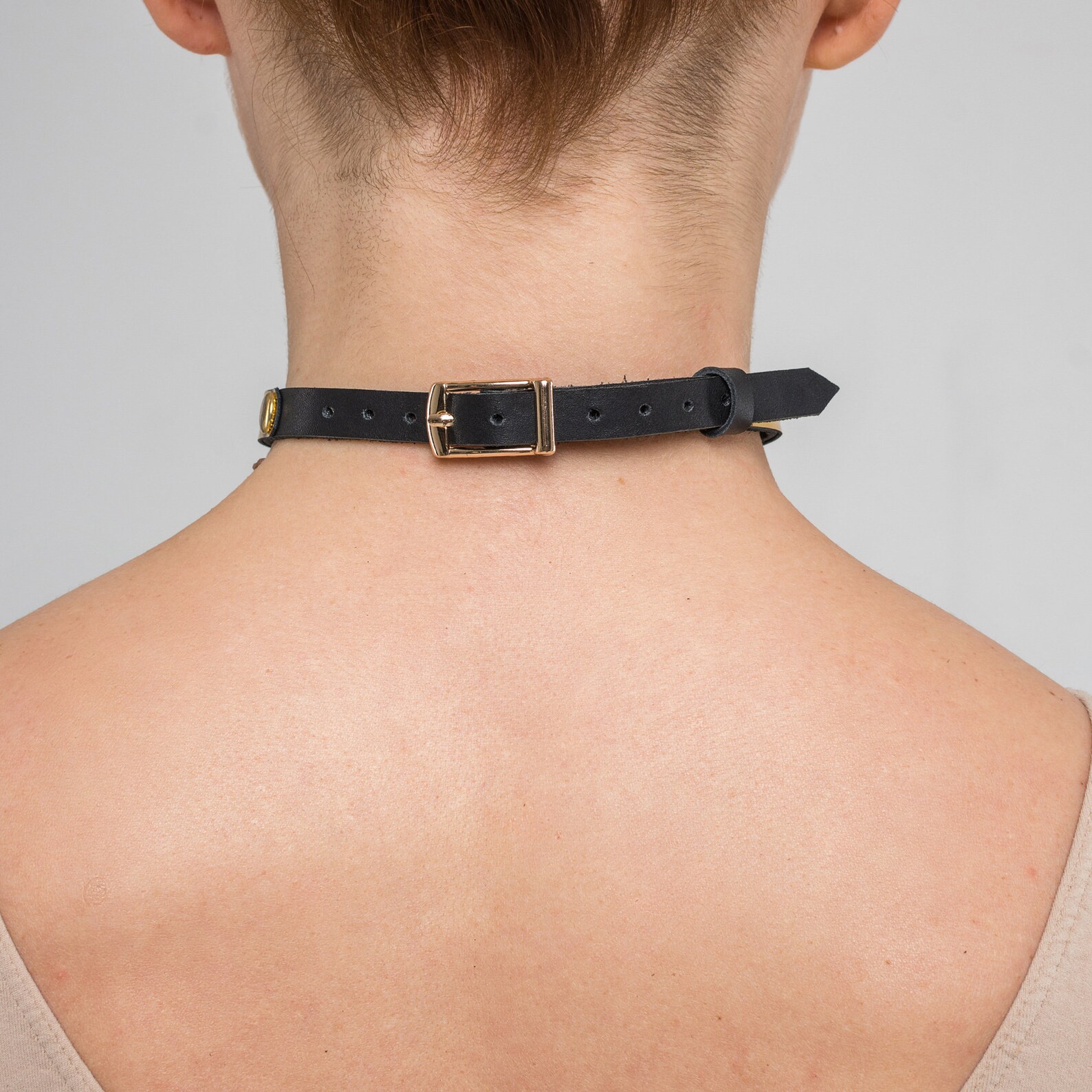 Gold Leather Choker / Day Collar / Discreet Collar / Thin Etsy