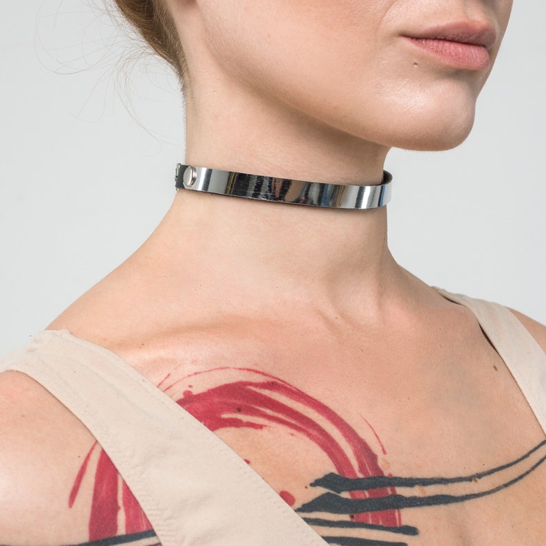 Silver Leather Choker / Day Collar / Discreet Collar / Thin Etsy