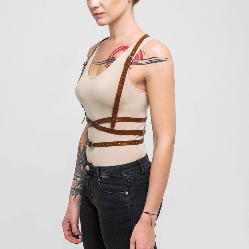 Brown Leather Harness / Waist Body Harness / Plus Size Etsy