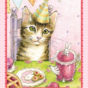 Cartolina illustrata con stampa di disegno originale con gatti. "Ricordati di desiderare"