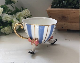 Porcelain tea cup, handmade modeled. Inspired by the hydrangea flower. For use or collectible. Made to order. Made in Italy