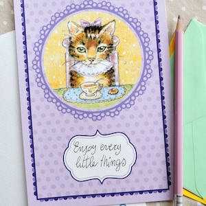 Geïllustreerde ansichtkaart met print van originele tekening met katten