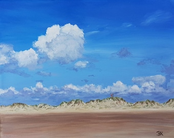 Dunes on the North Sea, hand-painted original picture, acrylic on canvas 24 x 30 cm not mounted on a stretcher