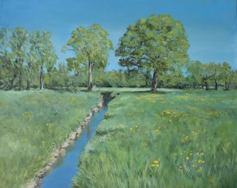 Original acrylic painting spring meadow 50 x 60 cm on canvas