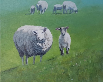 On the dike, acrylic on canvas 20 x 20 cm