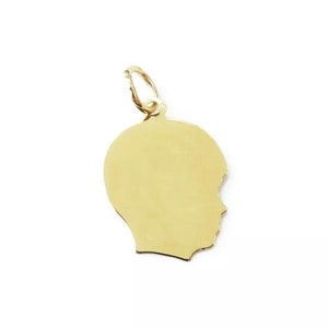 14K Solid Yellow Gold Girl / Boy Charm Engravable Disc Pendant Charm Silhouette Charm Necklace Mother Necklace, Children&#39;s Name Face Charm