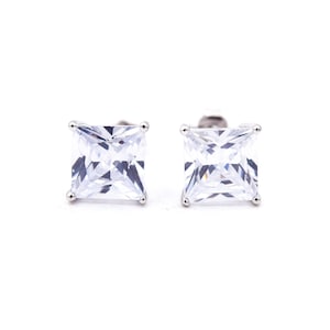 925 Cubic Zirconia Sterling  Silver Square Stud Earrings Cute & Minimalistic Style Holiday Birthday Anniversary Mother&#39;s Day Graduation Gift