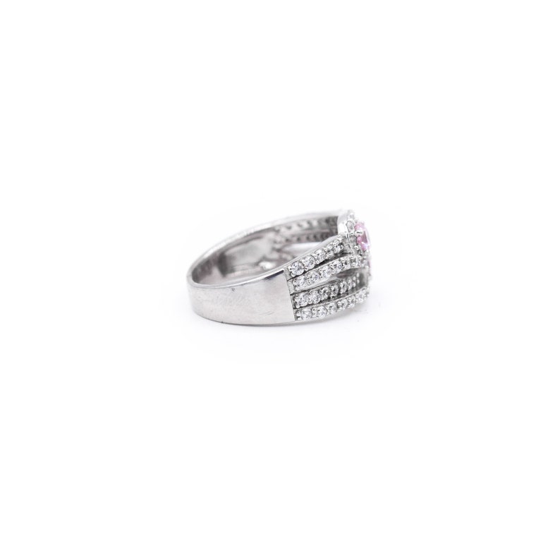 925 Sterling Silver CZ Ring Double Bang Ring With Two Pink Gemstones Birthday Anniversary Party Graduation Present For Her Promise Ring