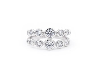 925 Cubic Zirconia Sterling Silver Double Band Wedding Ring With Stones Birthday Party Present For Her