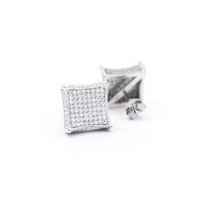 925 Cubic Zirconia Sterling Silver Curved Square Stud Earrings, Gift For Men/Women