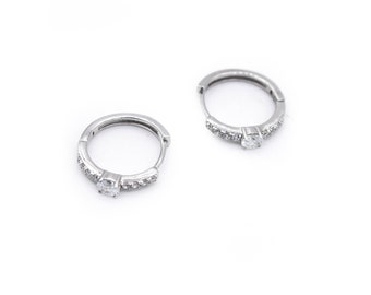 925 Cubic Zirconia Sterling Silver Hoop Earrings Gift For Her Birthday Gift