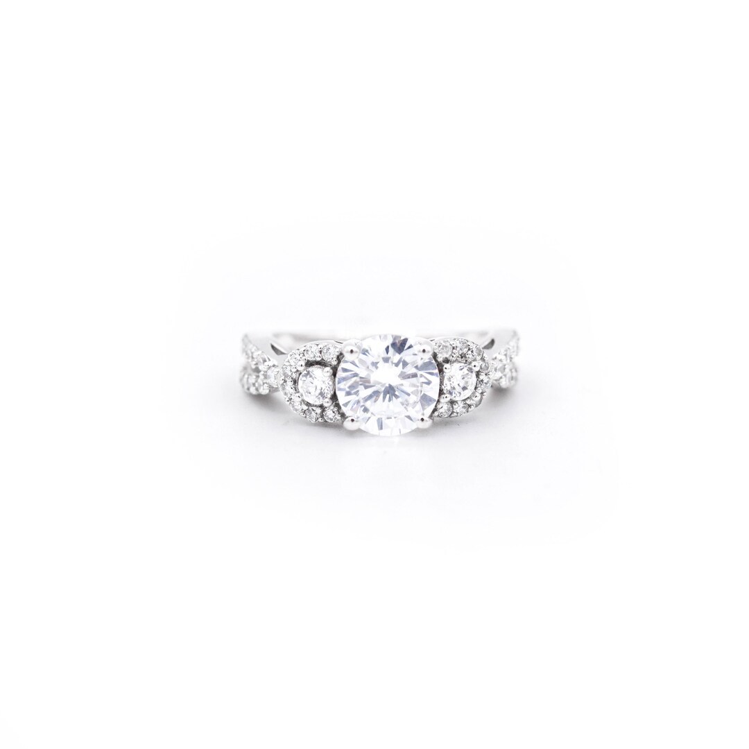 925 Cubic Zirconia Sterling Silver Engagement Ring With Twisted Band ...