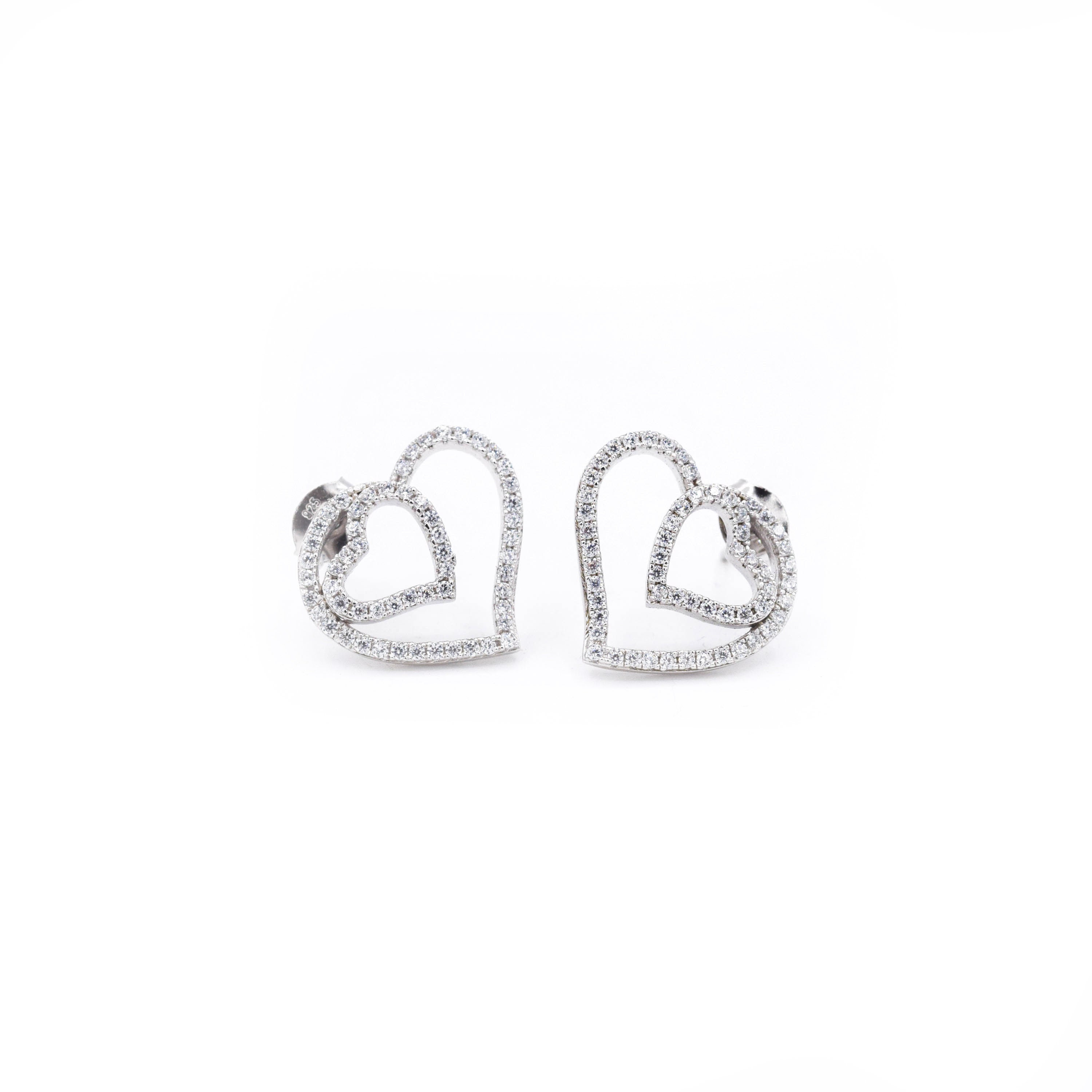 925 Sterling Silver CZ Heart Stud Earrings Birthday Wedding - Etsy