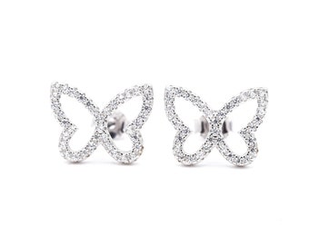 925 Cubic Zirconia Sterling Silver Butterfly Stud Earrings Cute & Precious Gift For Her