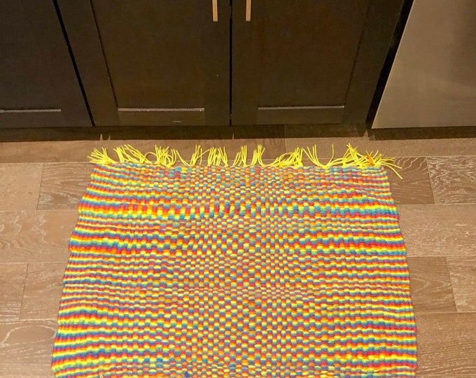 Featured listing image: Vibrant Rainbow Mat! #Handmade #Doormat, #Kitchen, #Bathroom, #Shower, #Patio #Indoor / #Outdoor #Rug, Wool and Acrylic