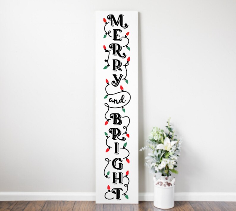 Merry and Bright Wooden Porch Sign | Etsy