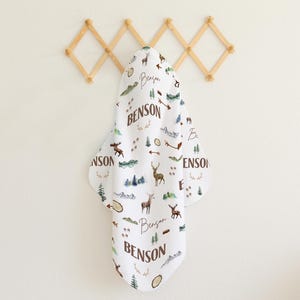 Deer Hunting Personalized Hooded Towel, Swaddle Set, Country Nursery Gift, Personalized Baby Gift, Baby Shower Gift, Buck Woodland Nursery