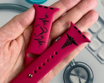 Correa de Apple Watch con grabado láser de hospital, correa de ambulancia y caduceo para iWatch de 38 y 45 mm, correa de enfermera para Apple Watch de 42 y 44 mm.