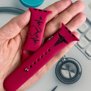 Hospital Laser Engraved Apple Watch band Ambulance Caduceus iWatch band 38 45mm Nurse Watch band Apple watch 42 44mm Watch strap Apple watch