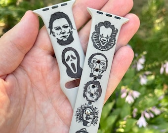 Horror Movie Villains Laser Engraved Silicone Apple Watch Band Series 3 4 5 6 7 8 9 10 11 Size 40mm 44mm 42mm 45mm 46mm Apple Watch band