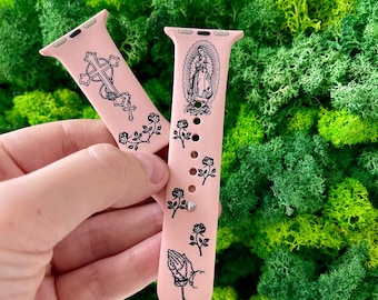 Correa de reloj Virgen María grabada a láser con el Rosario de Jesús y Dios para Apple Watch de 40/41/42/44/45/46 mm, serie iWatch 4/5/6/7/8/9/10/11