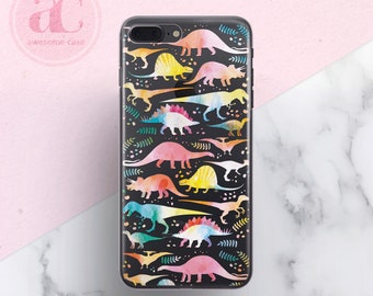 Coque iPhone dinosaures aquarelle : coque de protection en silicone