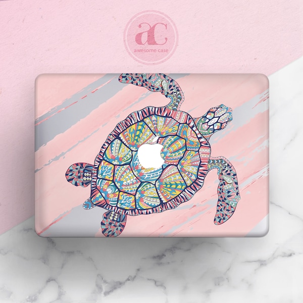 Turtle MacBook Case: Colorful Sea Turtle Design, Protective Plastic