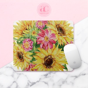 Sunflower Mouse Pad Floral Desk Set Home Office Mouse Round Pad Flowers Birthday Present Mat Rectangular Rug Present Mouse Cute Mousepads