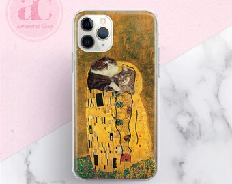 The Kiss Cats Phone Case: Gustav Klimt Art, Protective Silicone, iPhone 17 Pro case iPhone 16 Pro iPhone 17 Air case iPhone 14/15 Pro Case