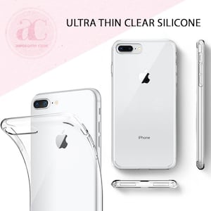 May include: A clear silicone phone case for an iPhone. The case is ultra thin and shows the phone's original design. The case is shown on a white background.