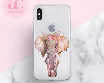 Floral Elephant Phone Case: Protective Silicone iPhone Case, Case for iPhone 17 Air 16 Pro Max 15 Pro 17 Pro 14 Pro 13 Pro Max Cover