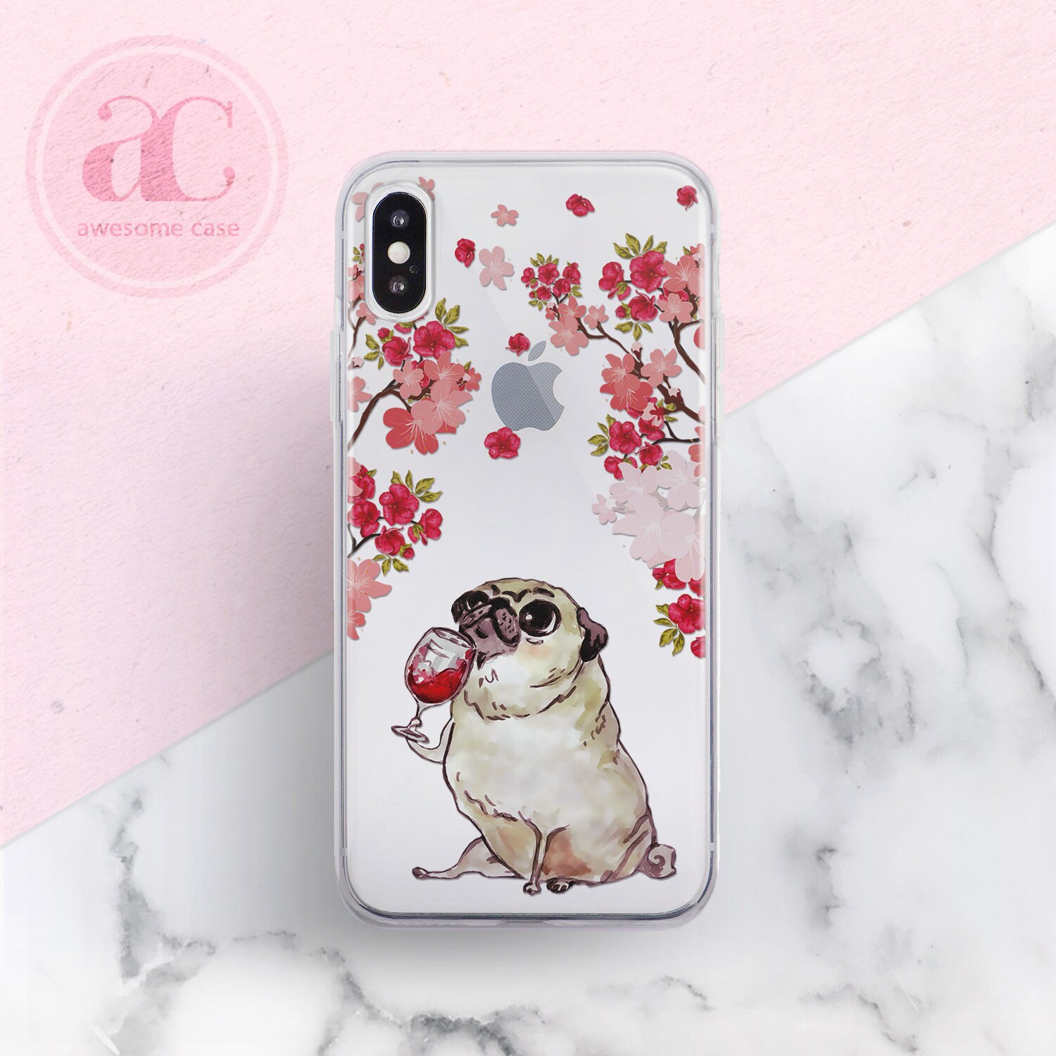 Wine Iphone 12 Case Iphone 11 Case Cute Pug Iphone 12 Pro Case Etsy