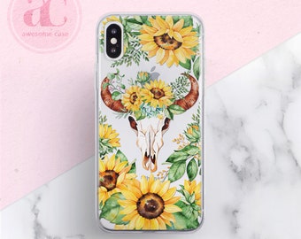 Cow Skull Sunflower Phone Case: Protective Silicone Cover  for iPhone 17 Air 16 Pro Max 15 Pro 17 Pro 14 Pro 13 Pro Max Case