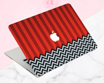 Twin Peaks Macbook Case: Red Stripes, Chevron Pattern
