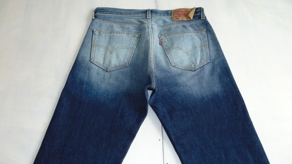 90 S Levi S 501 Dark Blue Faded Jeans Blue Denim Pants Vintage Levis 501 Levi Jeans W33 L32 Retro Casual Wear Blue Denim