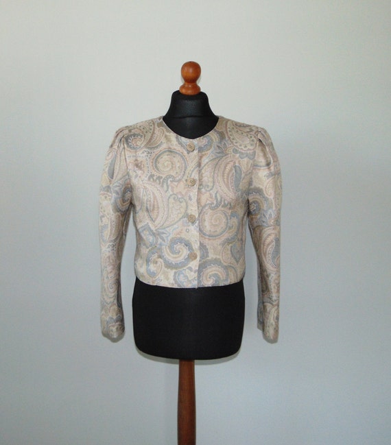 90s Pastel color crop jacket Paisley print summer